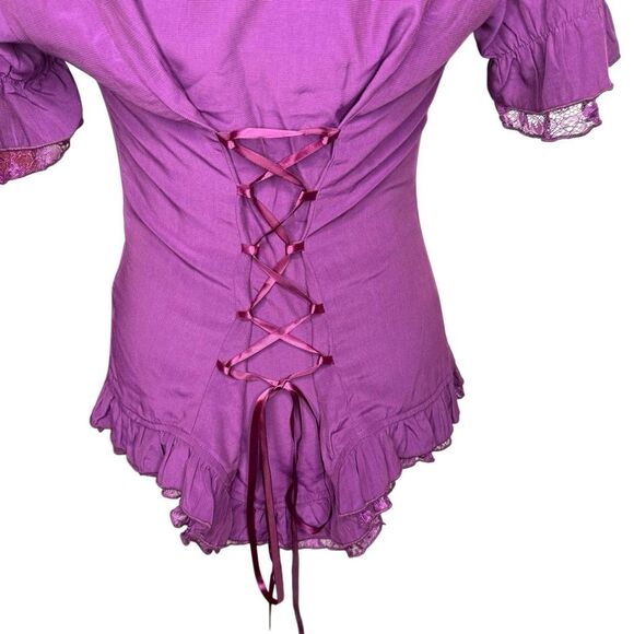 Scarlet Darkness Burgundy Satin Corset Short Sleeve Victorian Blouse Size M - Picture 8 of 16